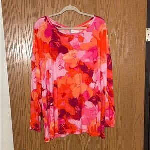 Belle by Kim Gravel Floral Pink and Orange Blouse